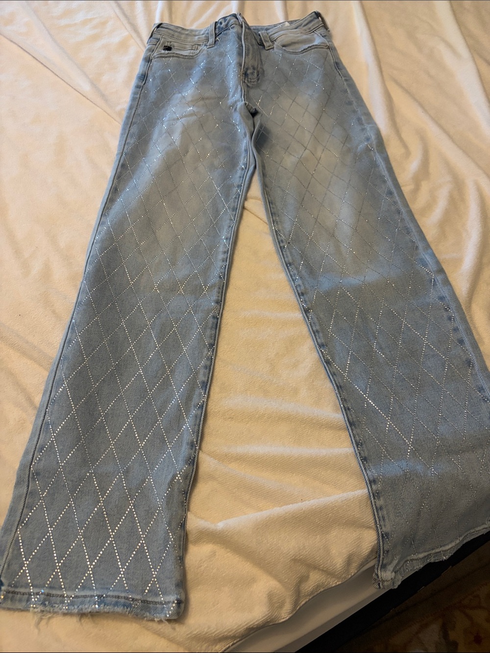 KanCan Light Blue Rhinestone Diamond Flare Jeans